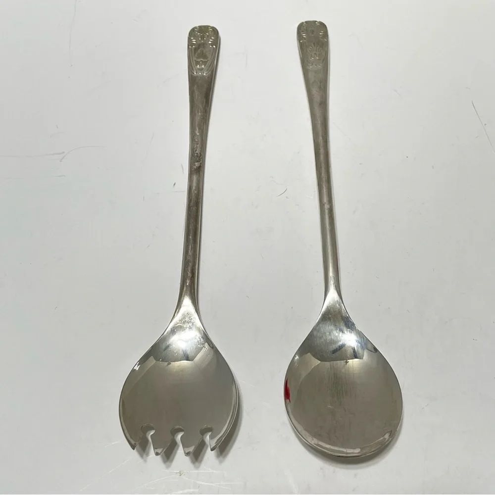 Vintage Silverplate Salad Serving Utensils Set Italy Scrolled Elegant Holiday 9